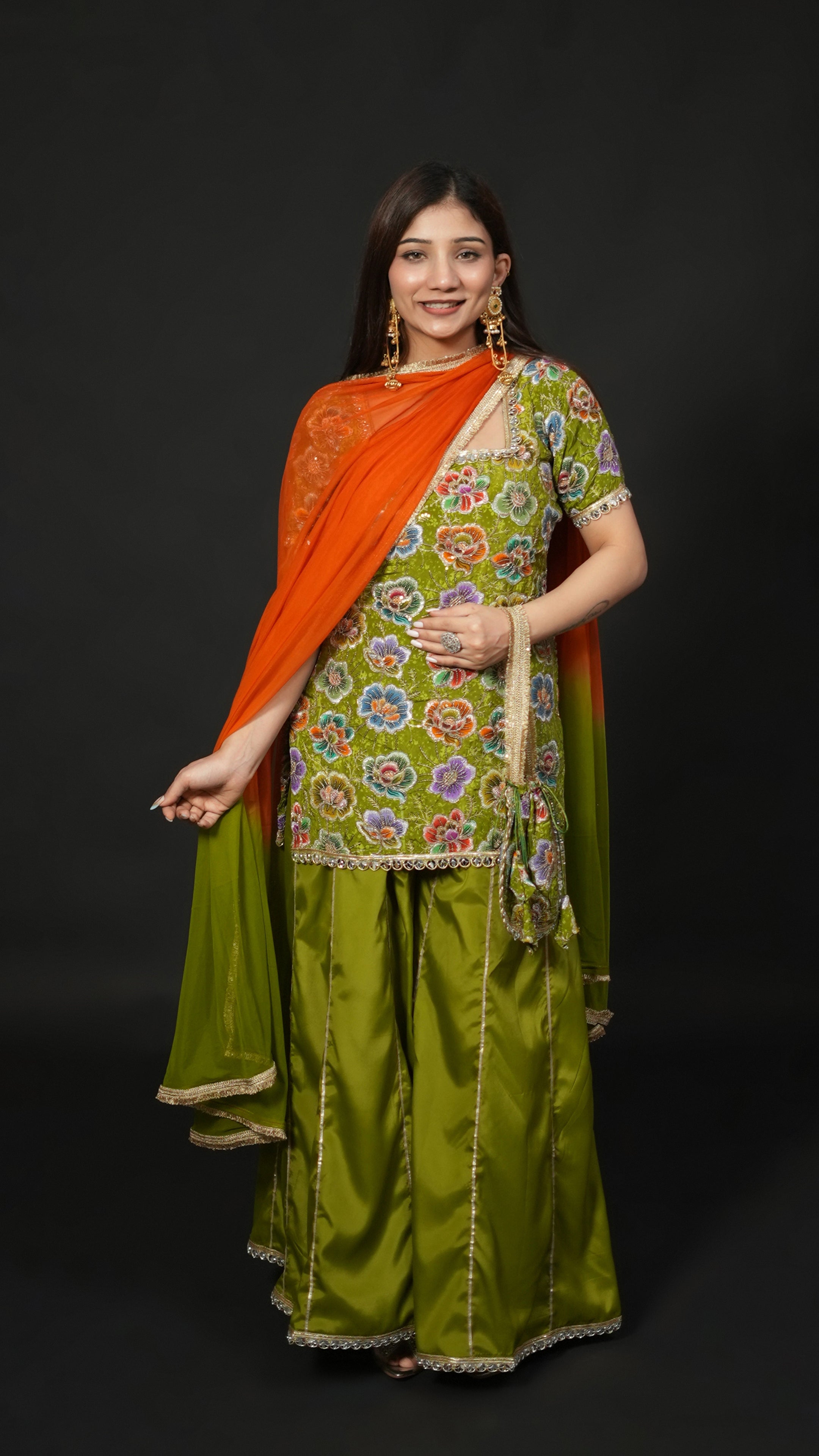 Phoolwari – Pure Crepe Handwork Sharara Set with Potli