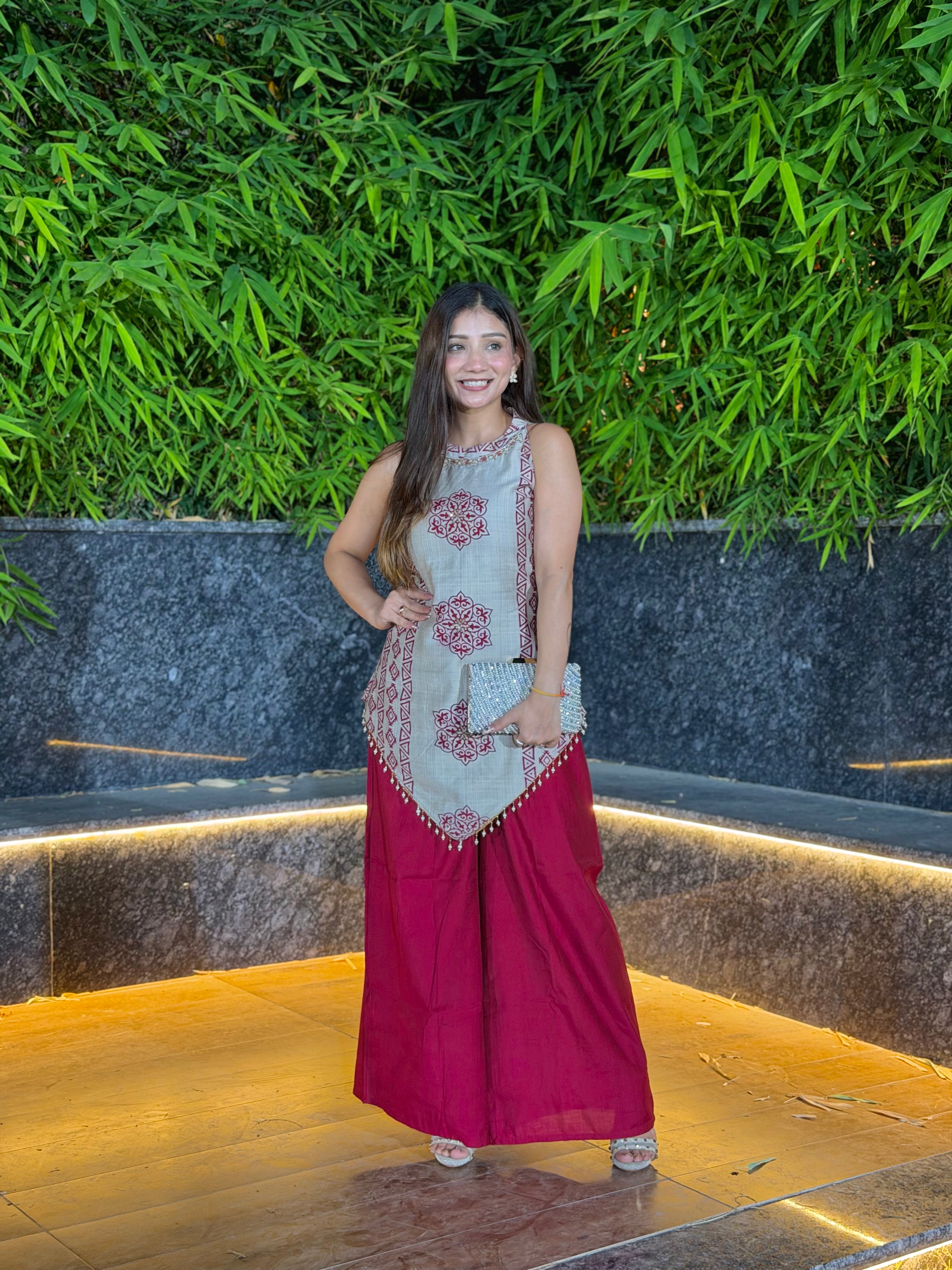 Vaani Plazo Set (Unstitched Sleeves Included)