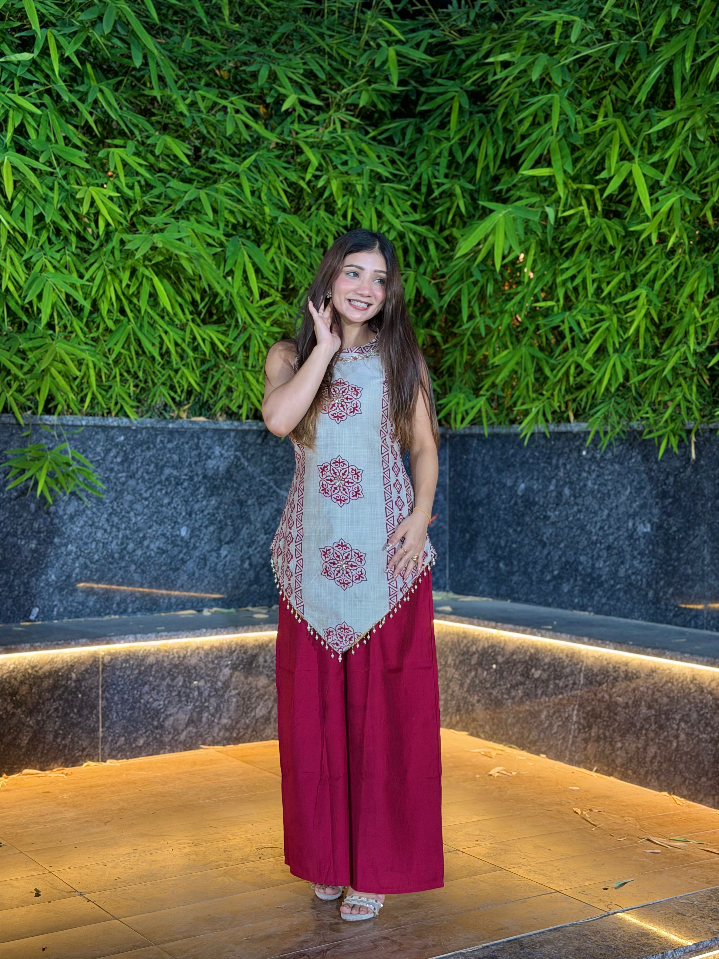 Vaani Plazo Set (Unstitched Sleeves Included)