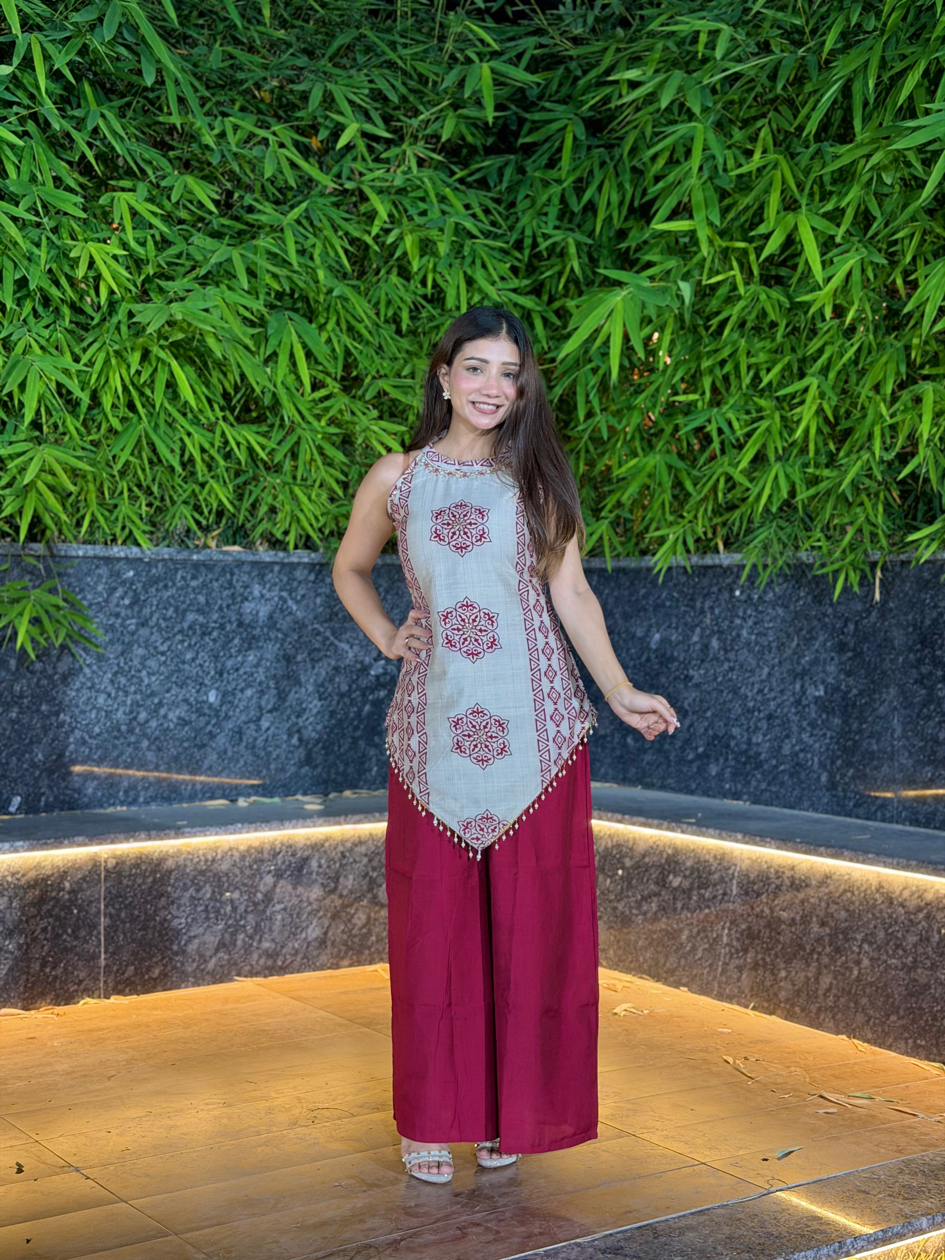 Vaani Plazo Set (Unstitched Sleeves Included)