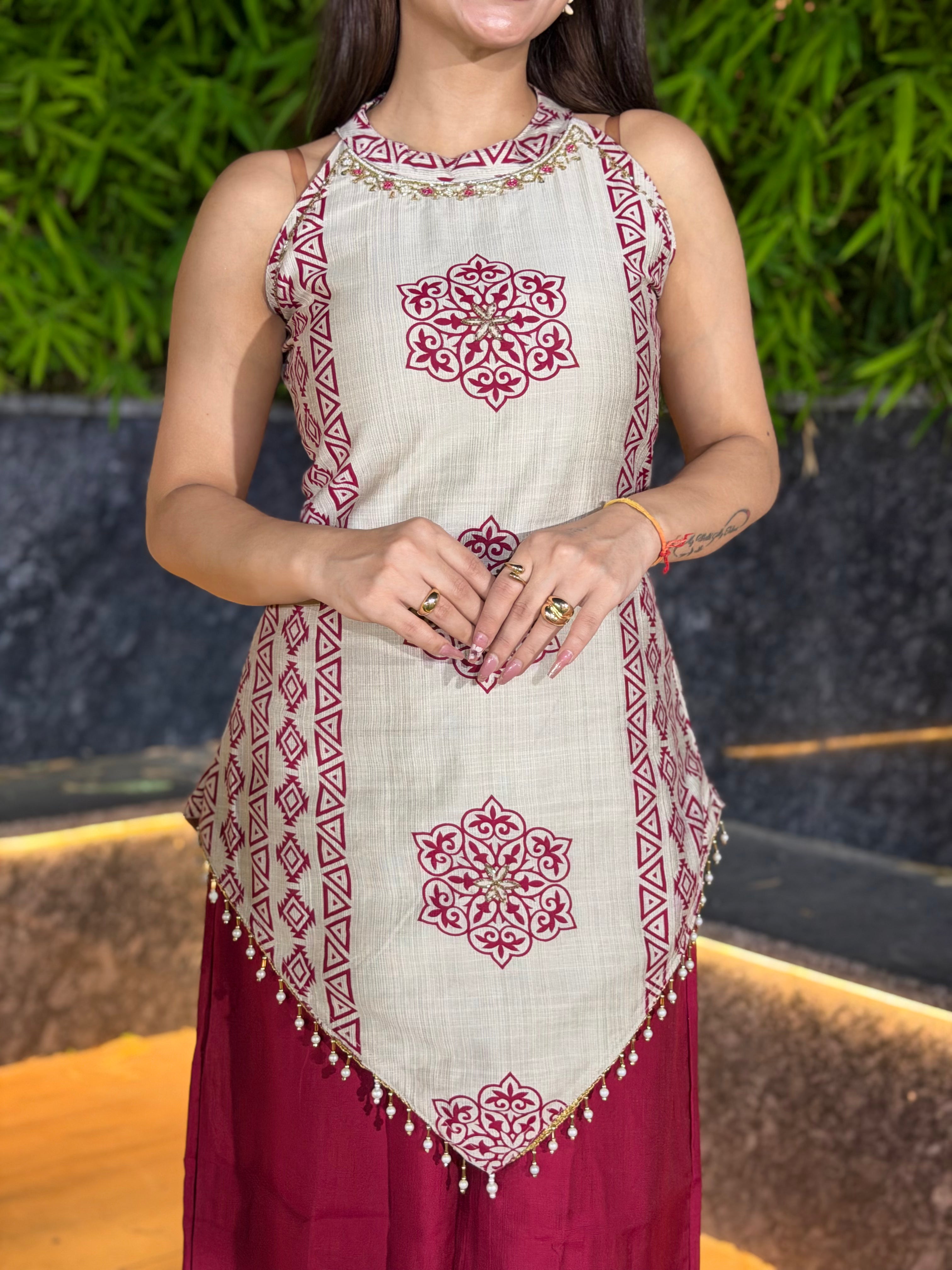Vaani Plazo Set (Unstitched Sleeves Included)