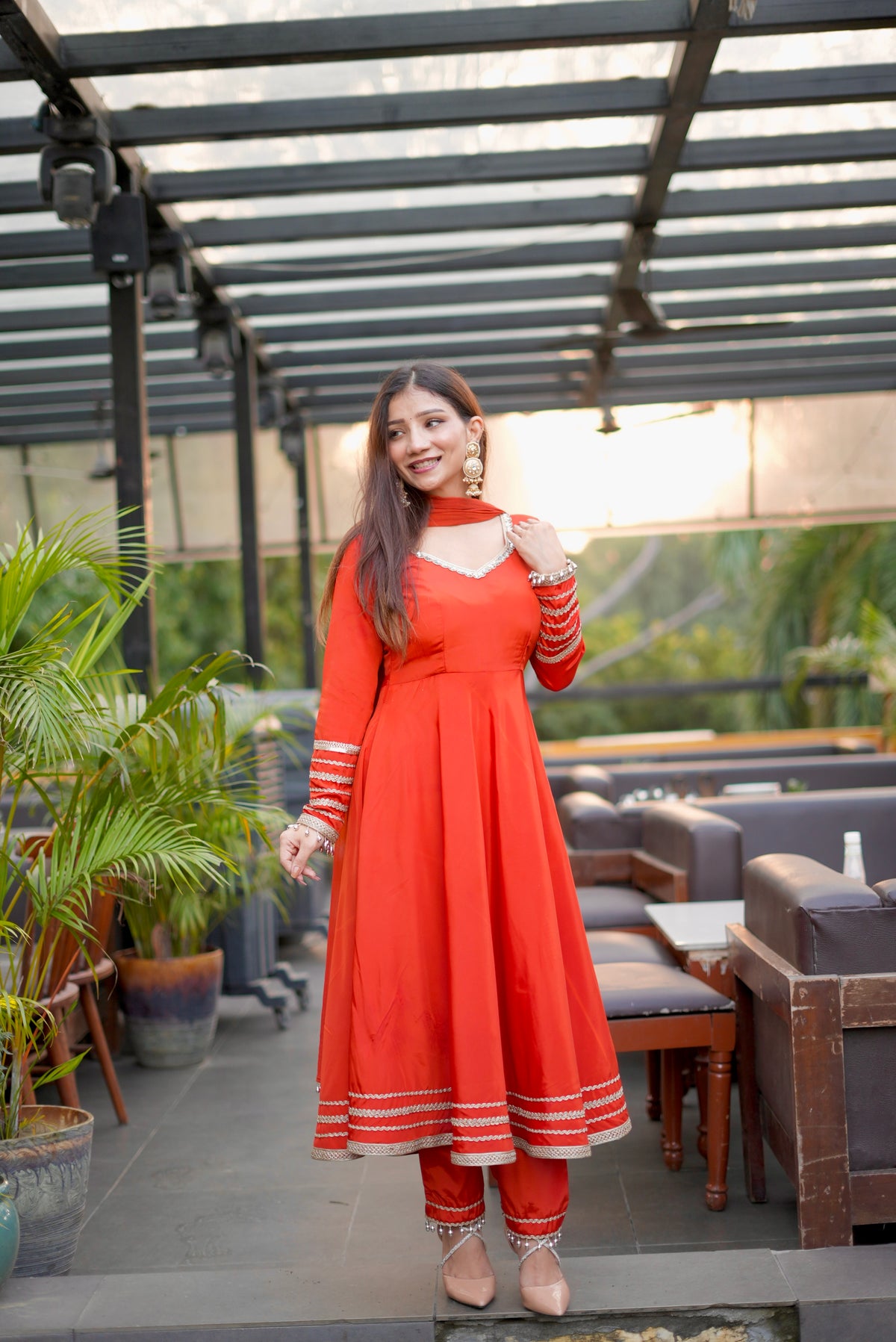 Rust Anarkali Suit